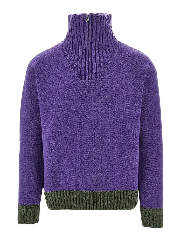 Zippered collar wool sweater