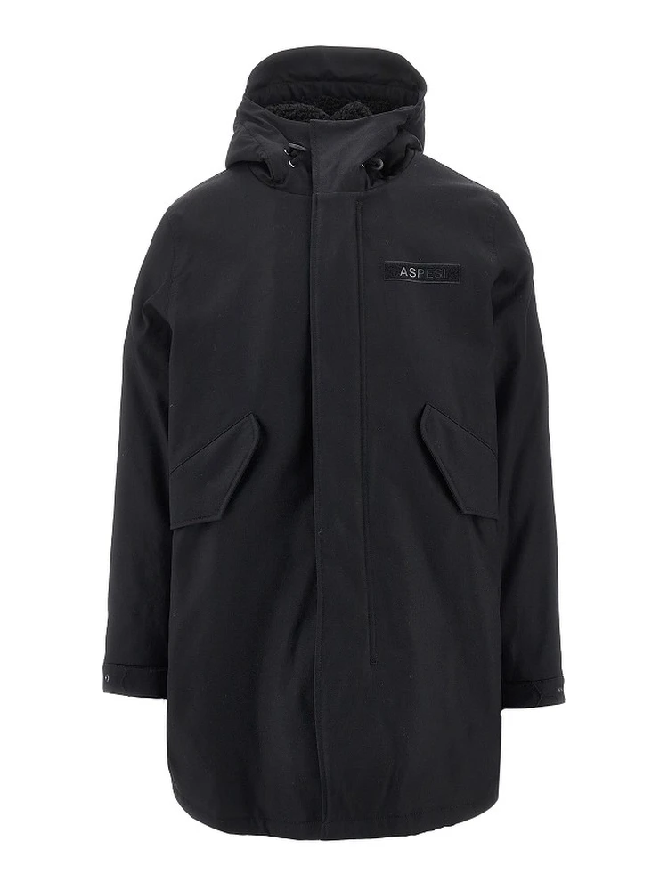 Cotton parka coat with faux shearling lining