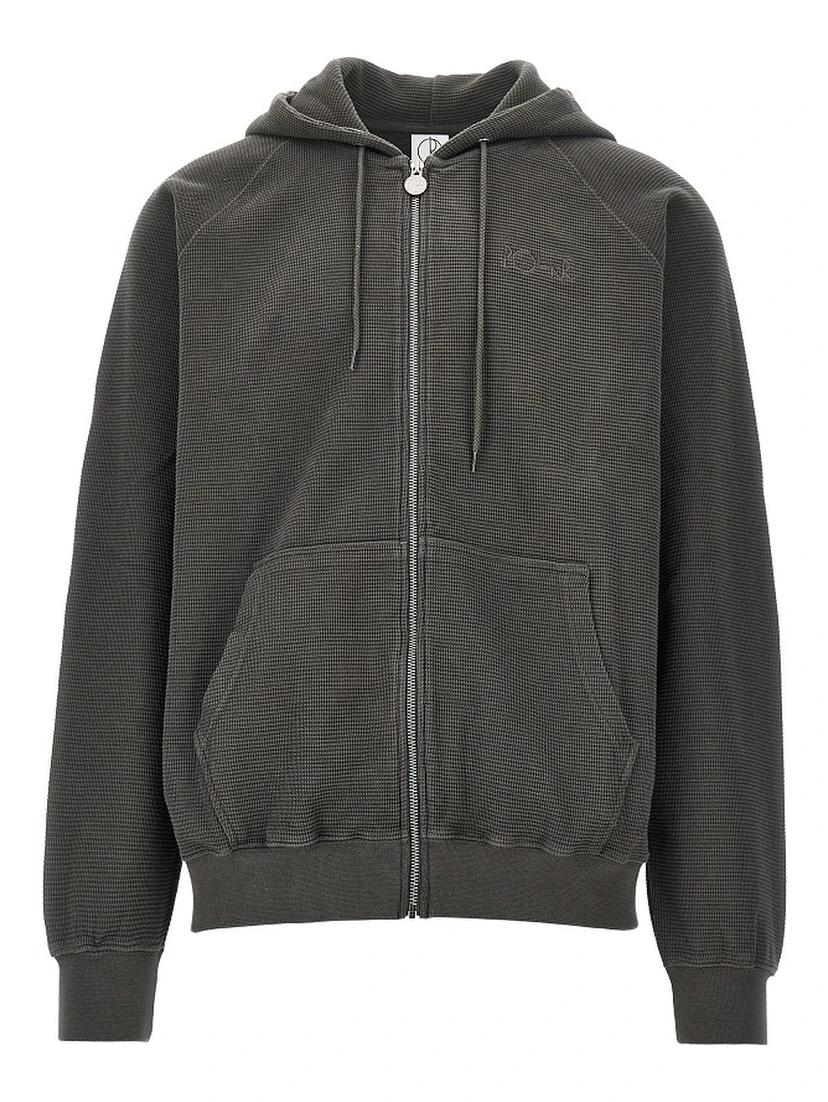 Waffle jersey full-zip hoodie