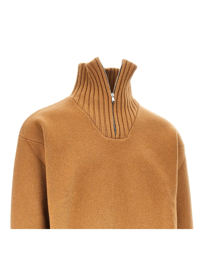 Zippered collar wool sweater