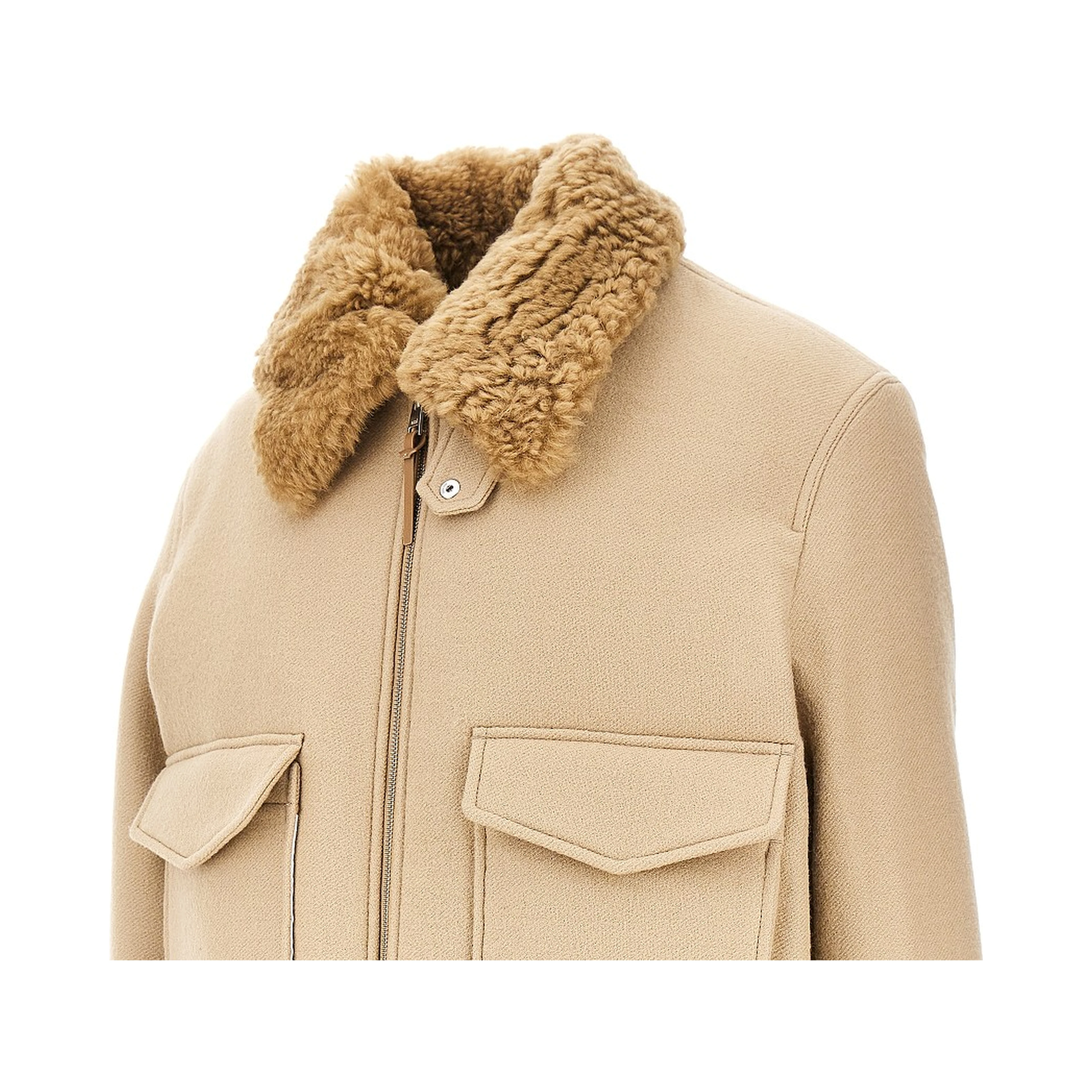 Wool bomber jacket with shearling collar