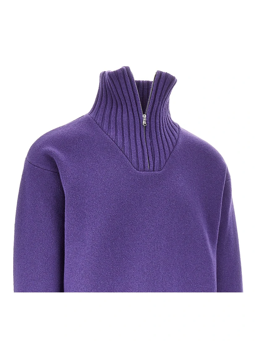 Zippered collar wool sweater