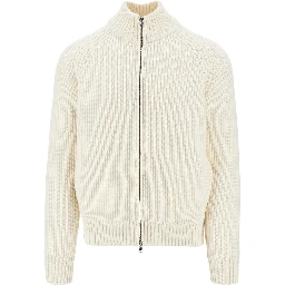 English rib wool full-zip cardigan