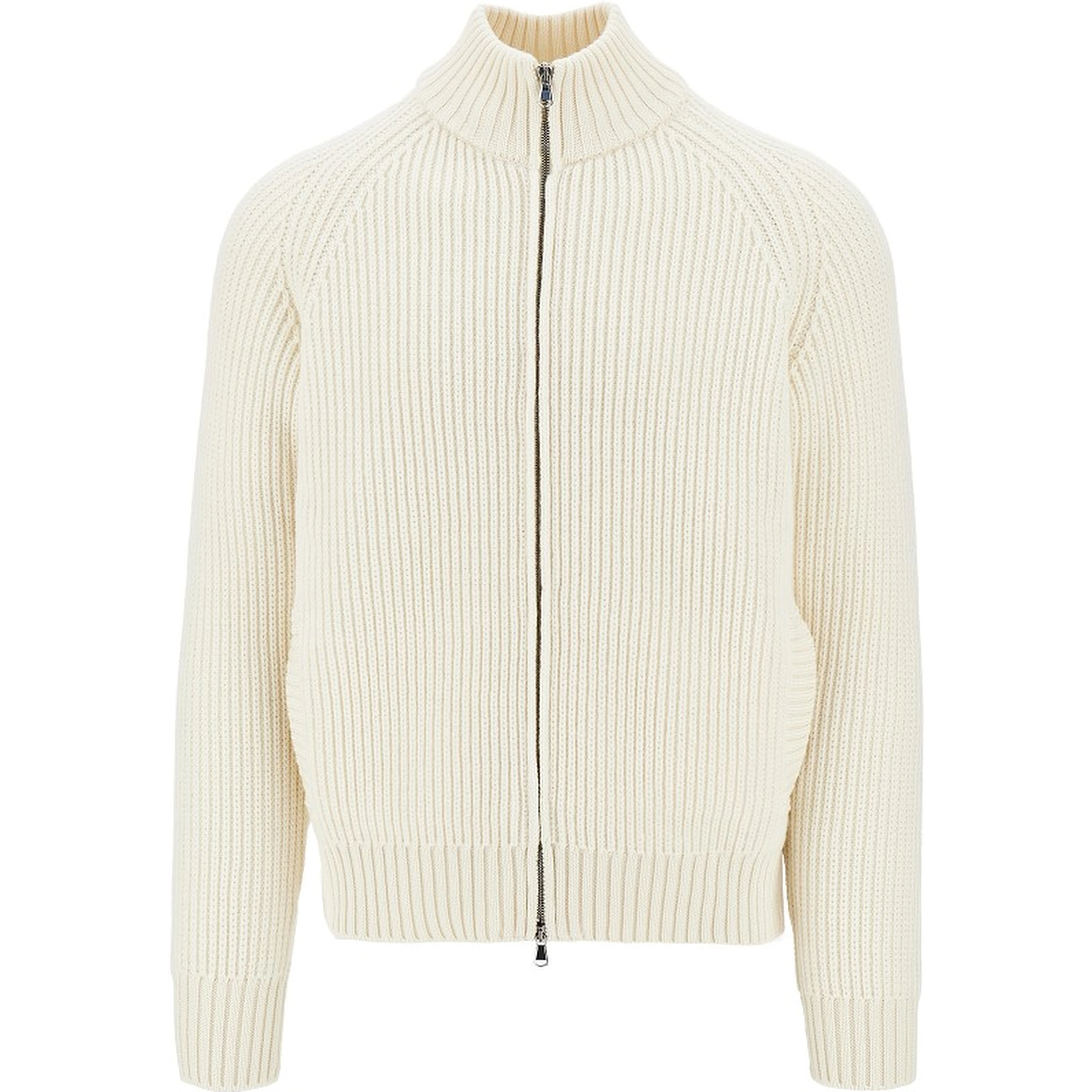 English rib wool full-zip cardigan