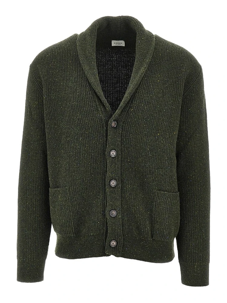 Shawl lapel merino wool cardigan
