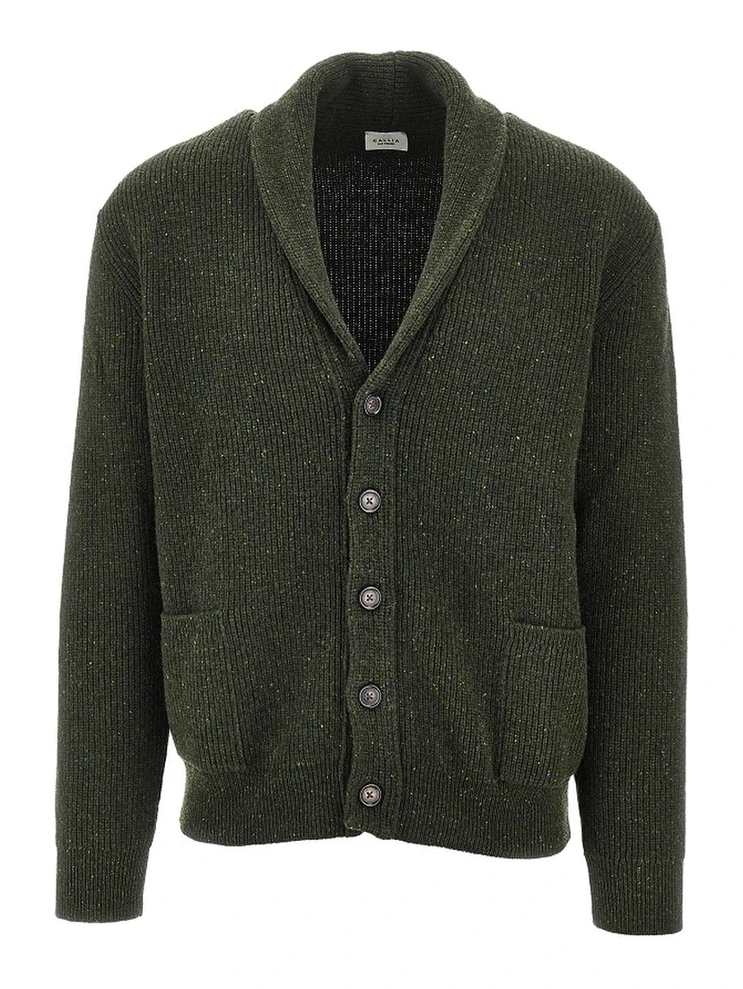 Shawl lapel merino wool cardigan