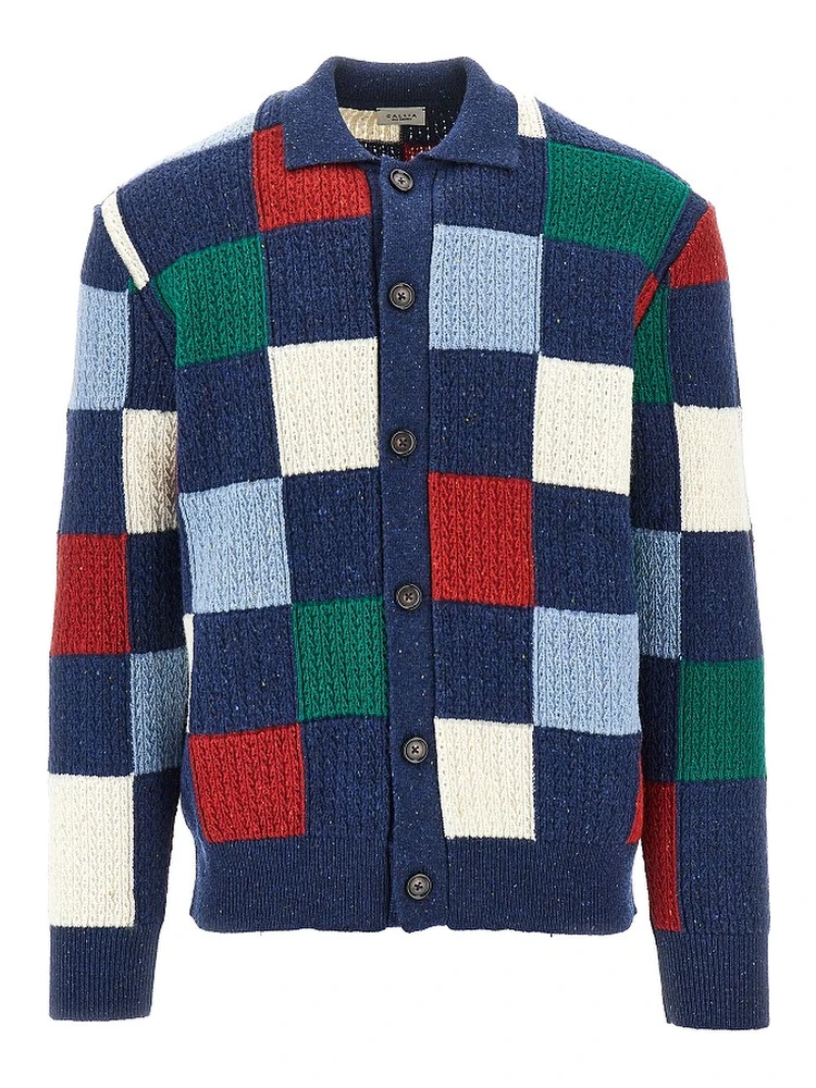 Multicoloured check wool cardigan