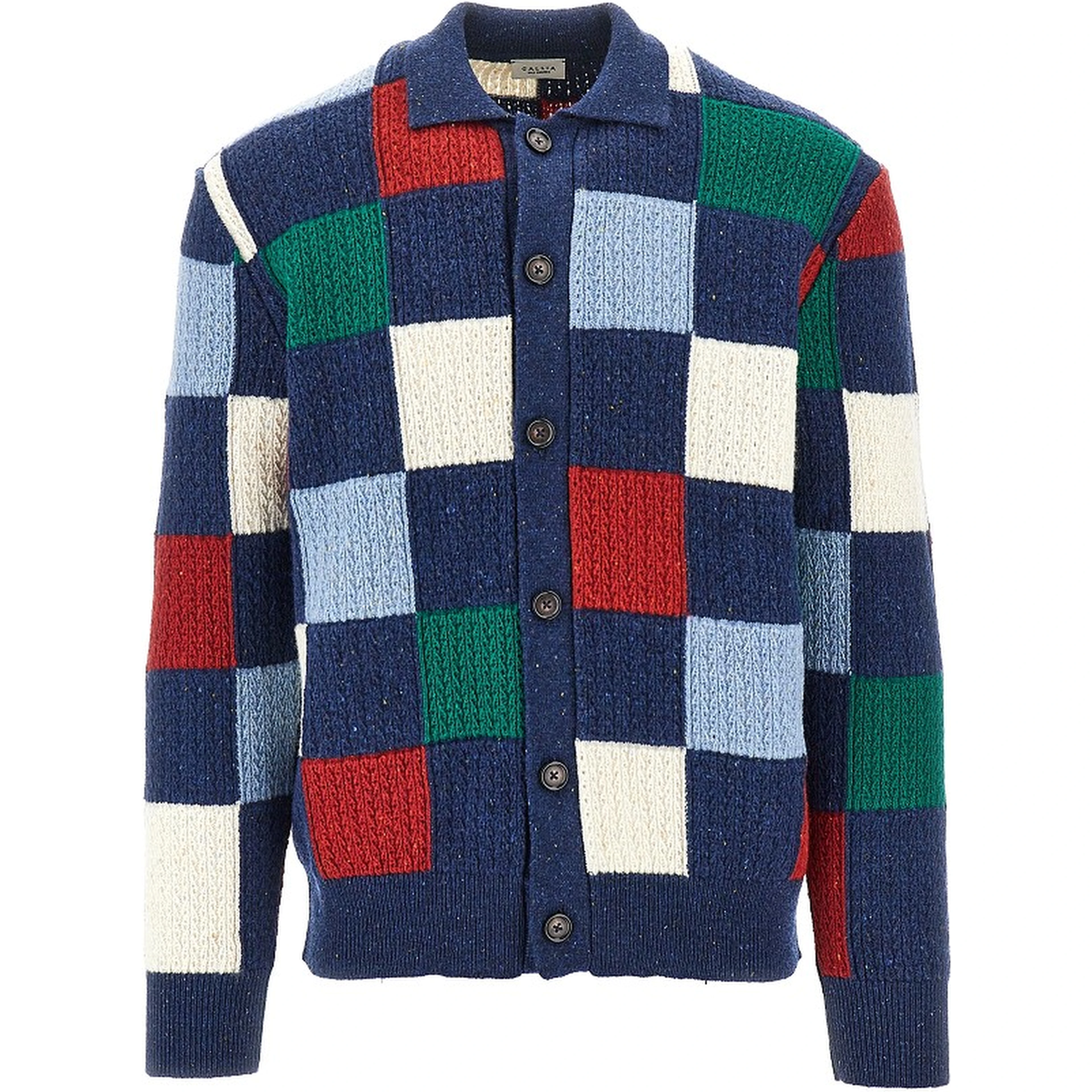 Multicoloured check wool cardigan