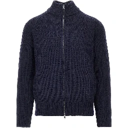 English rib wool full-zip cardigan