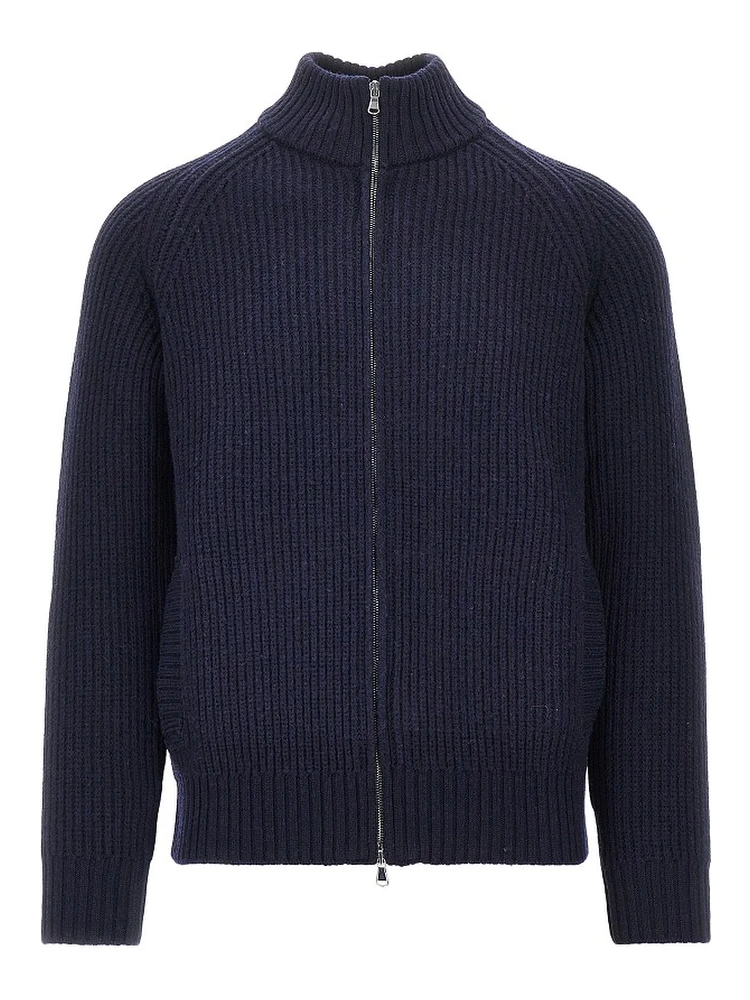 English rib wool full-zip cardigan
