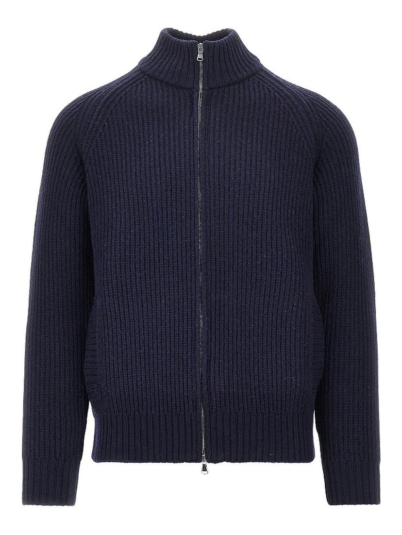English rib wool full-zip cardigan