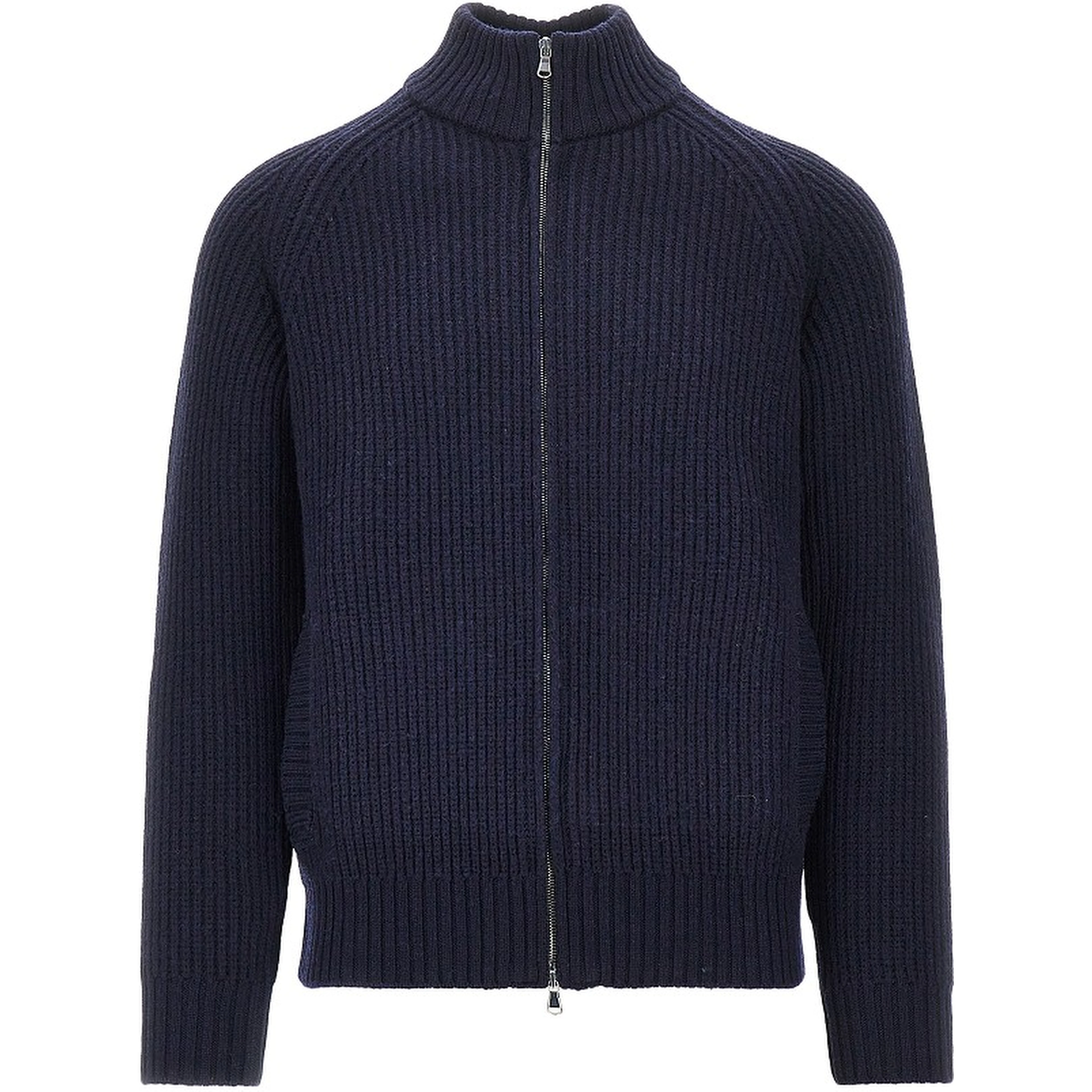 English rib wool full-zip cardigan