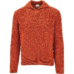 Openworked knit polo sweater