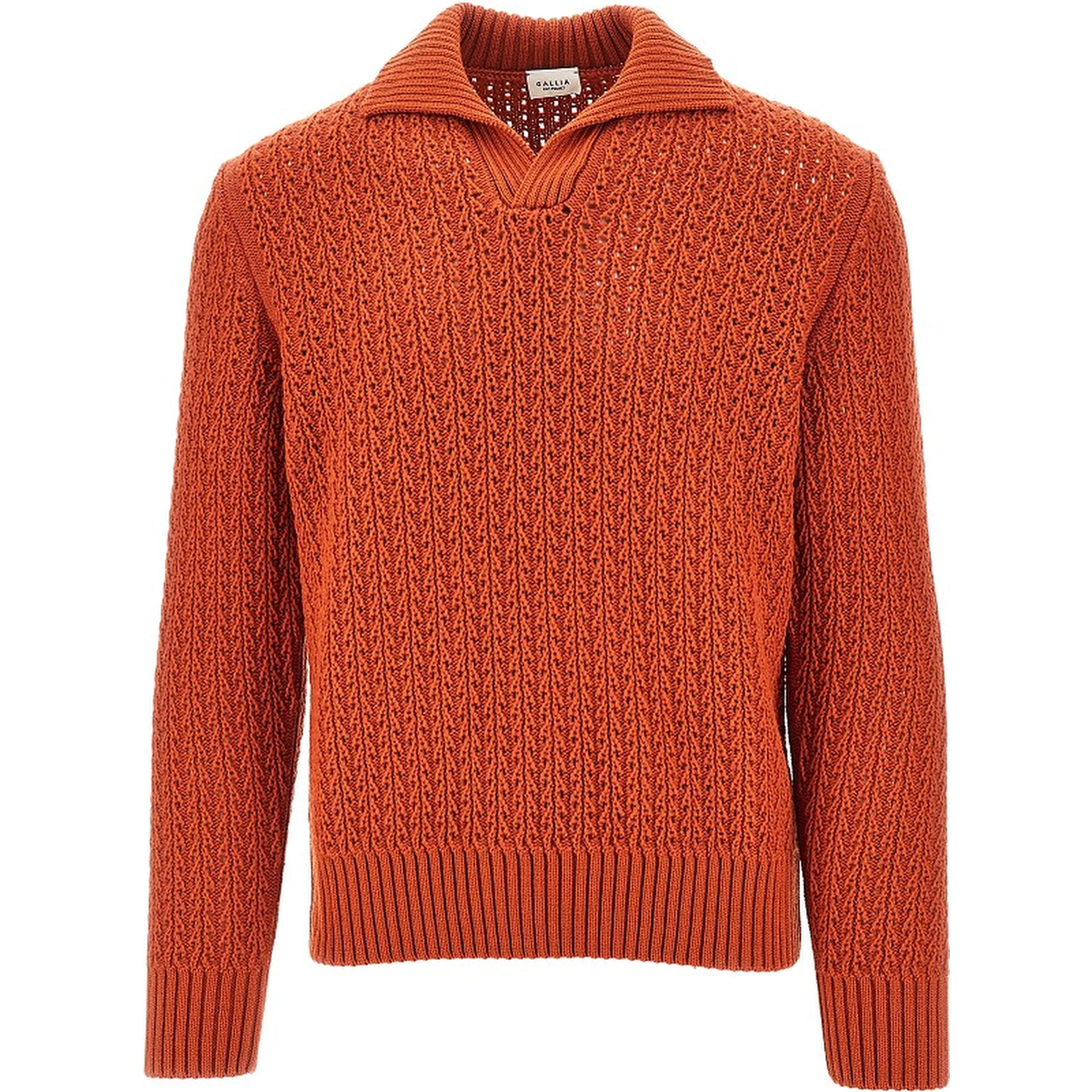 Openworked knit polo sweater