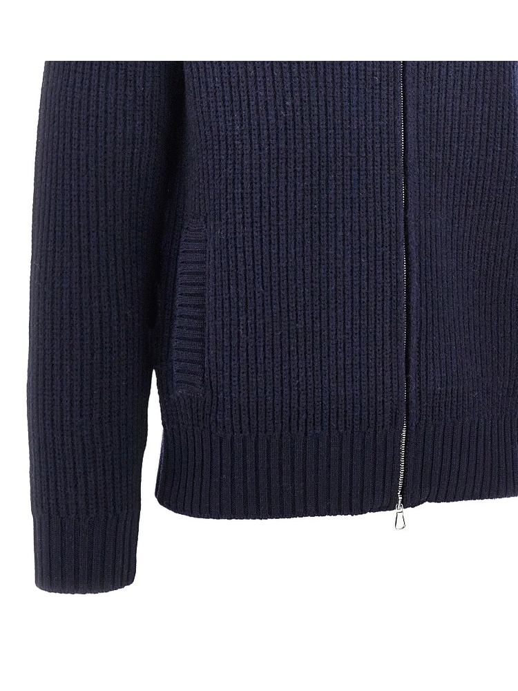 English rib wool full-zip cardigan alternative