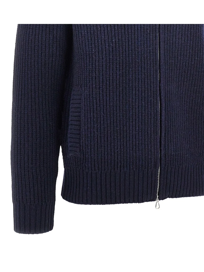English rib wool full-zip cardigan