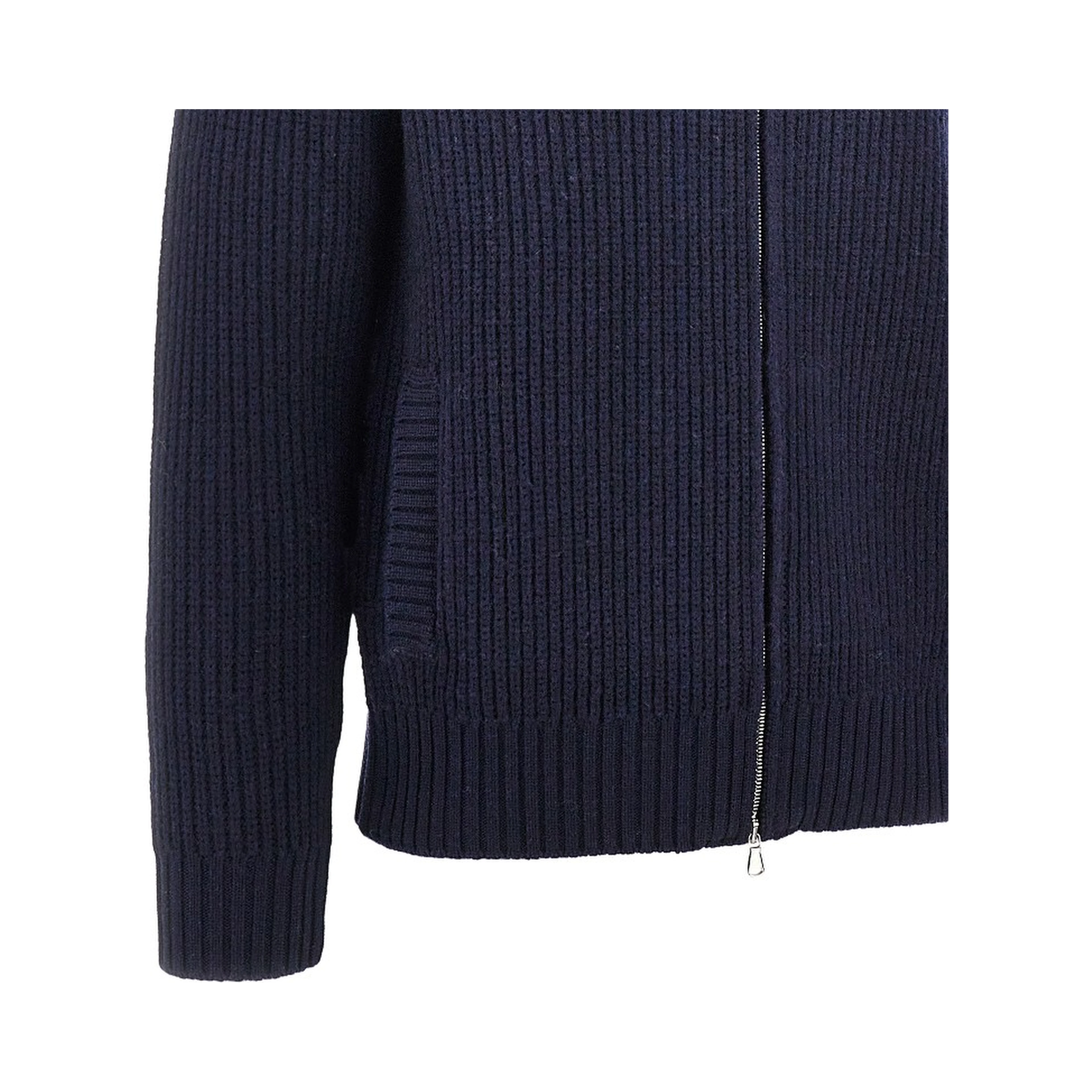 English rib wool full-zip cardigan