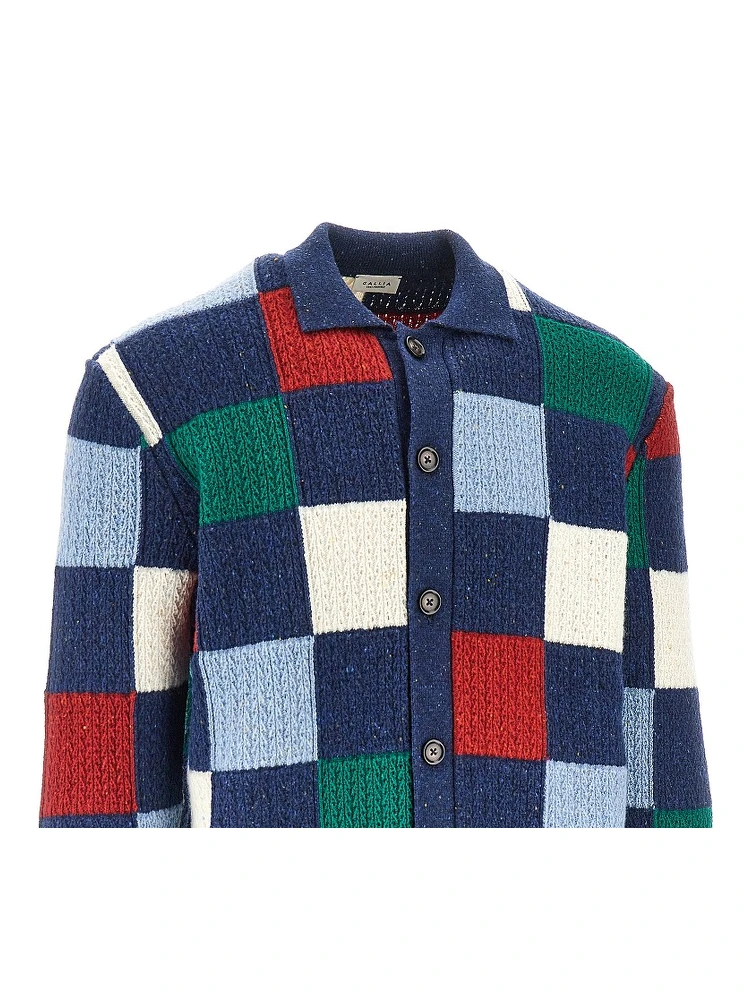 Multicoloured check wool cardigan alternative
