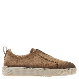 Vintage effect leather slip-on sneakers