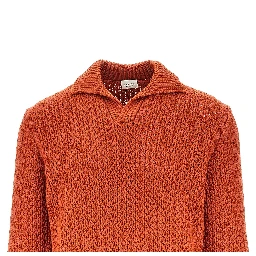 Openworked knit polo sweater