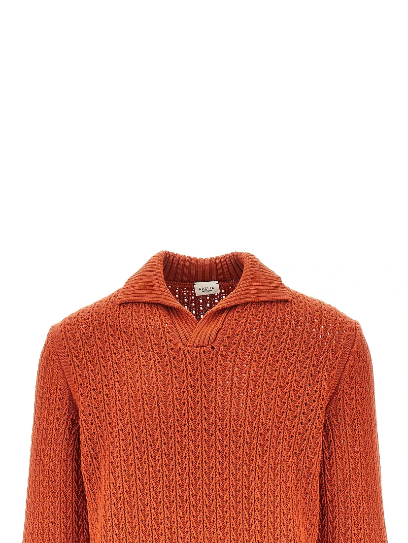 Openworked knit polo sweater