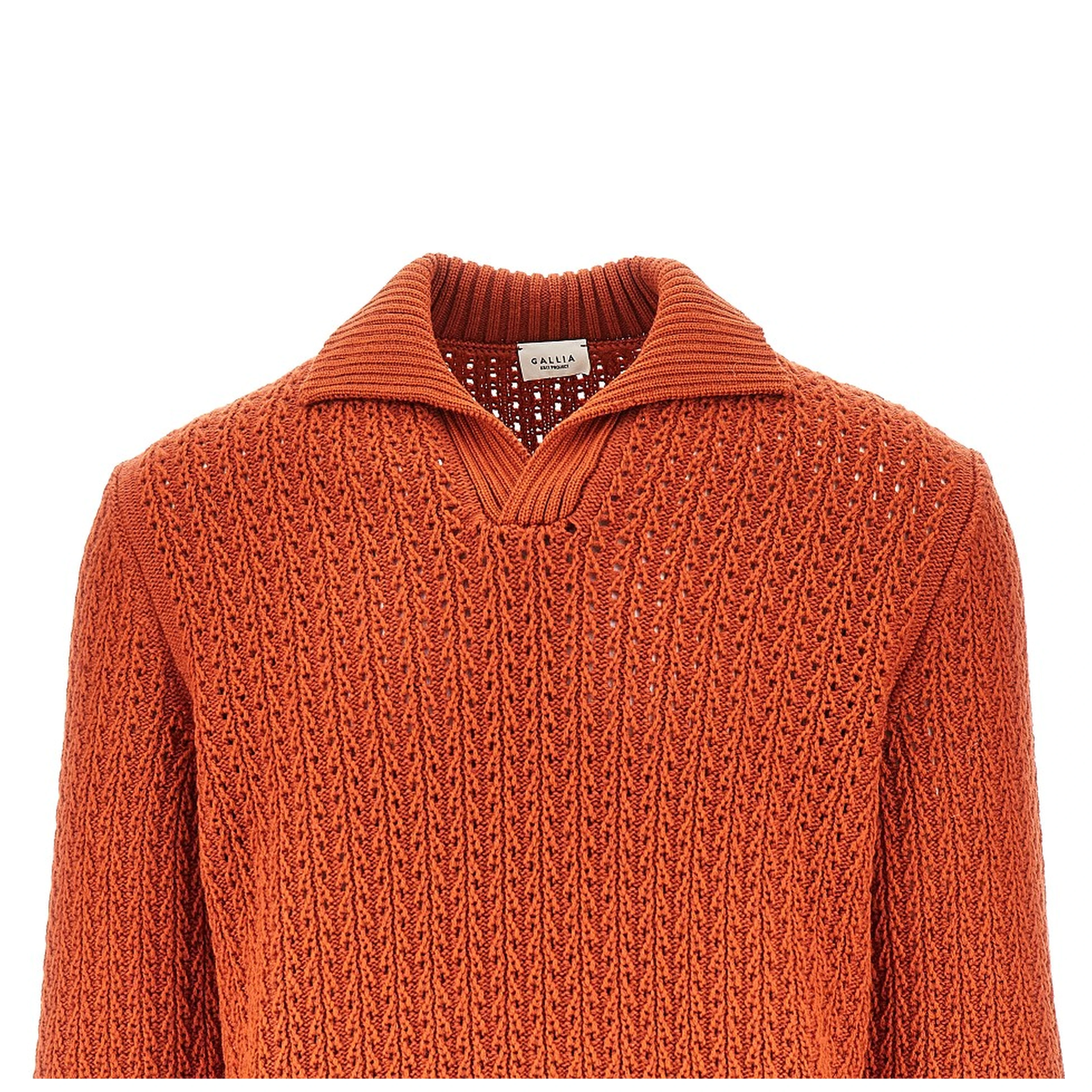 Openworked knit polo sweater