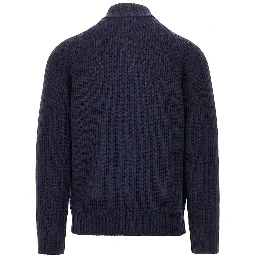 English rib wool full-zip cardigan
