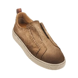 Vintage effect leather slip-on sneakers