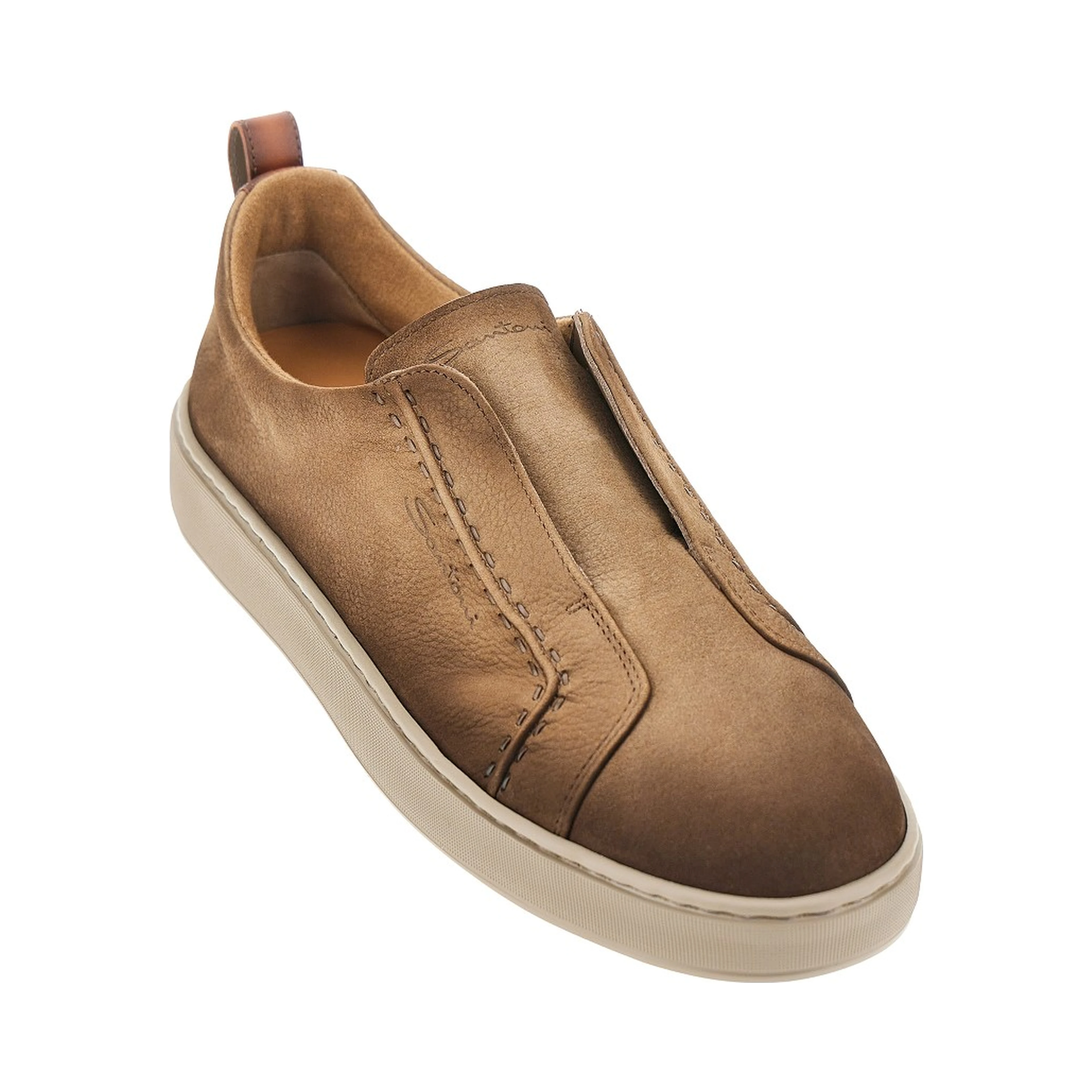 Vintage effect leather slip-on sneakers