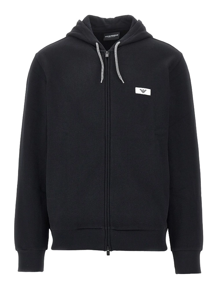 Piquet jersey full-zip hoodie
