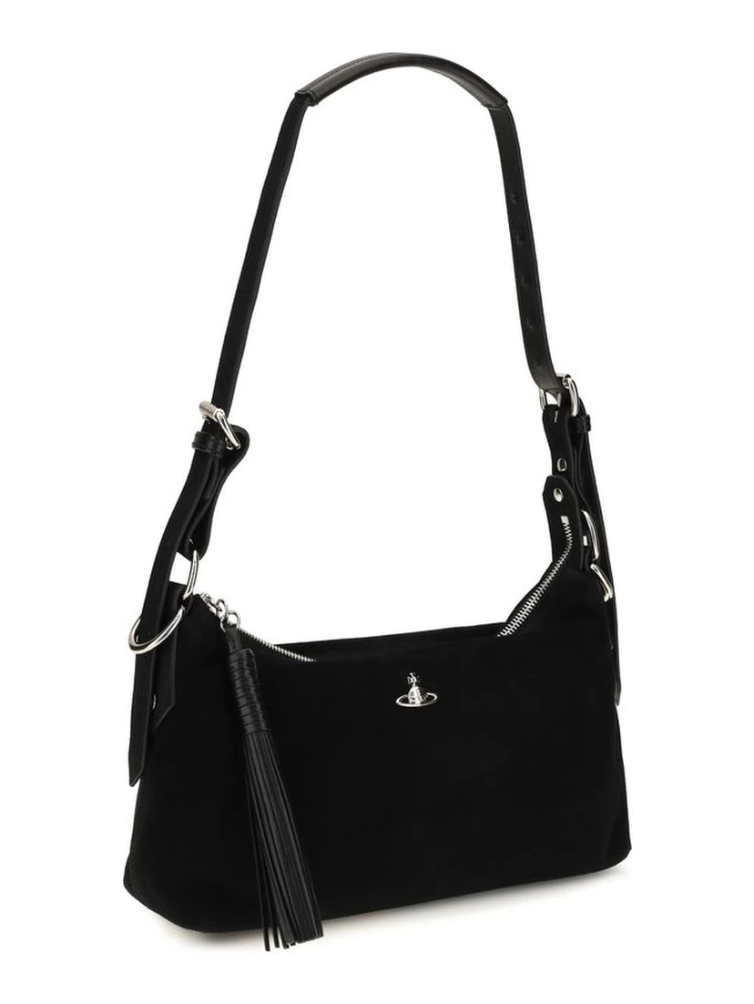 Black Suede Leather Shoulder Bag