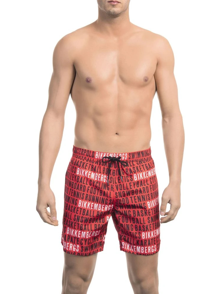 Red Polyester Men Swimsuit