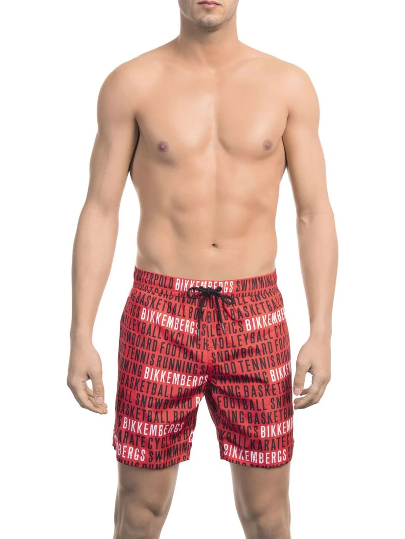 Red Polyester Men Swimsuit
