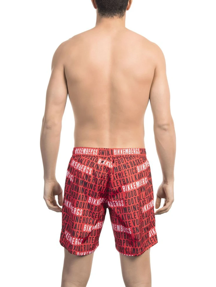 Red Polyester Men Swimsuit