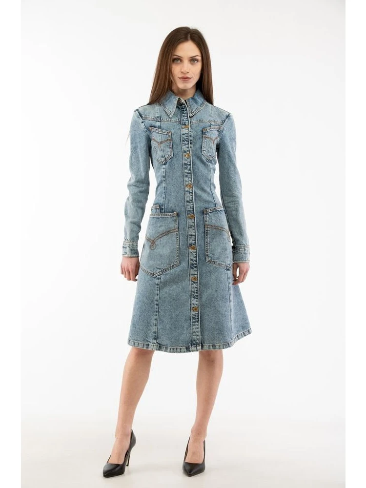 Blue Cotton Casual Dress