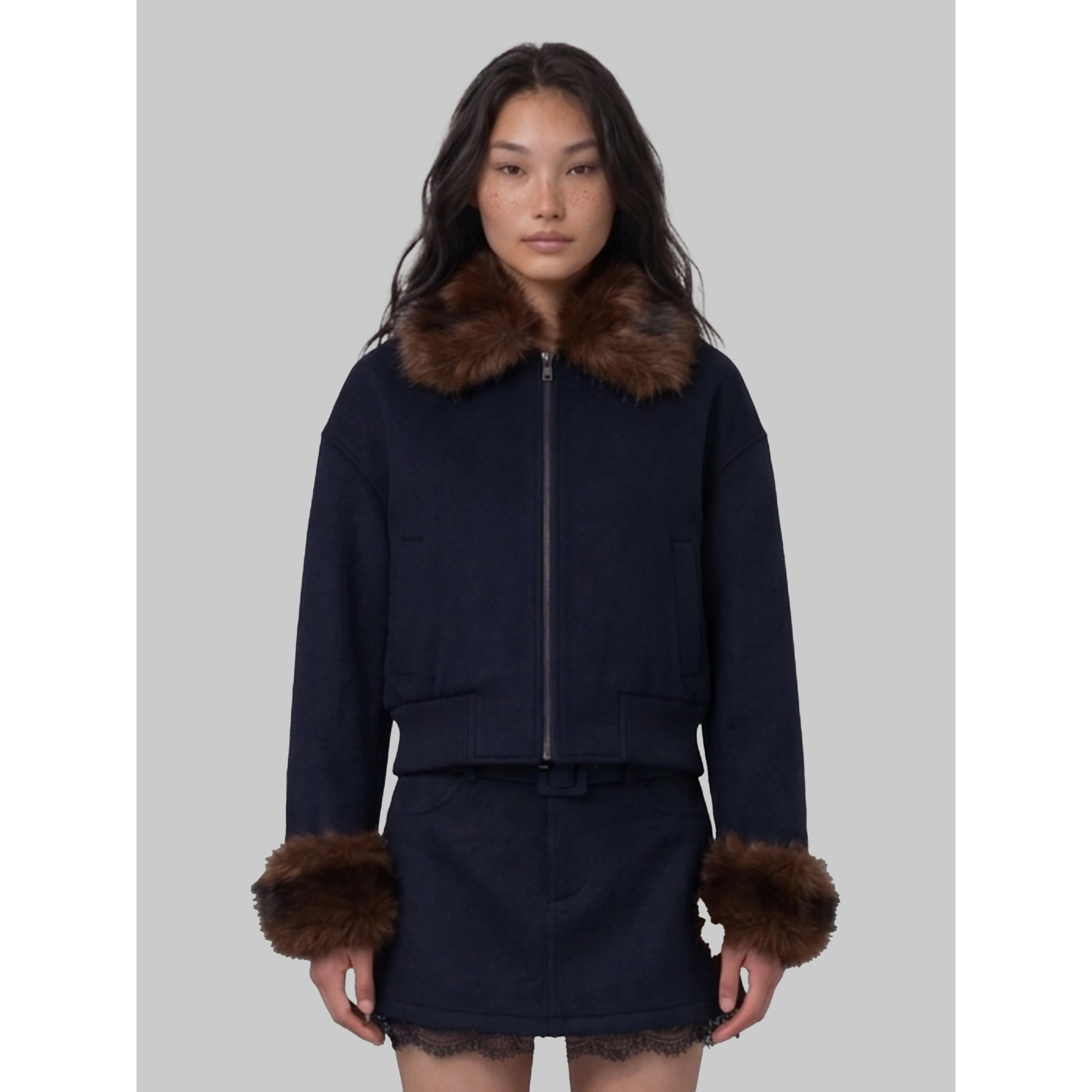 Short coat with fur inserts