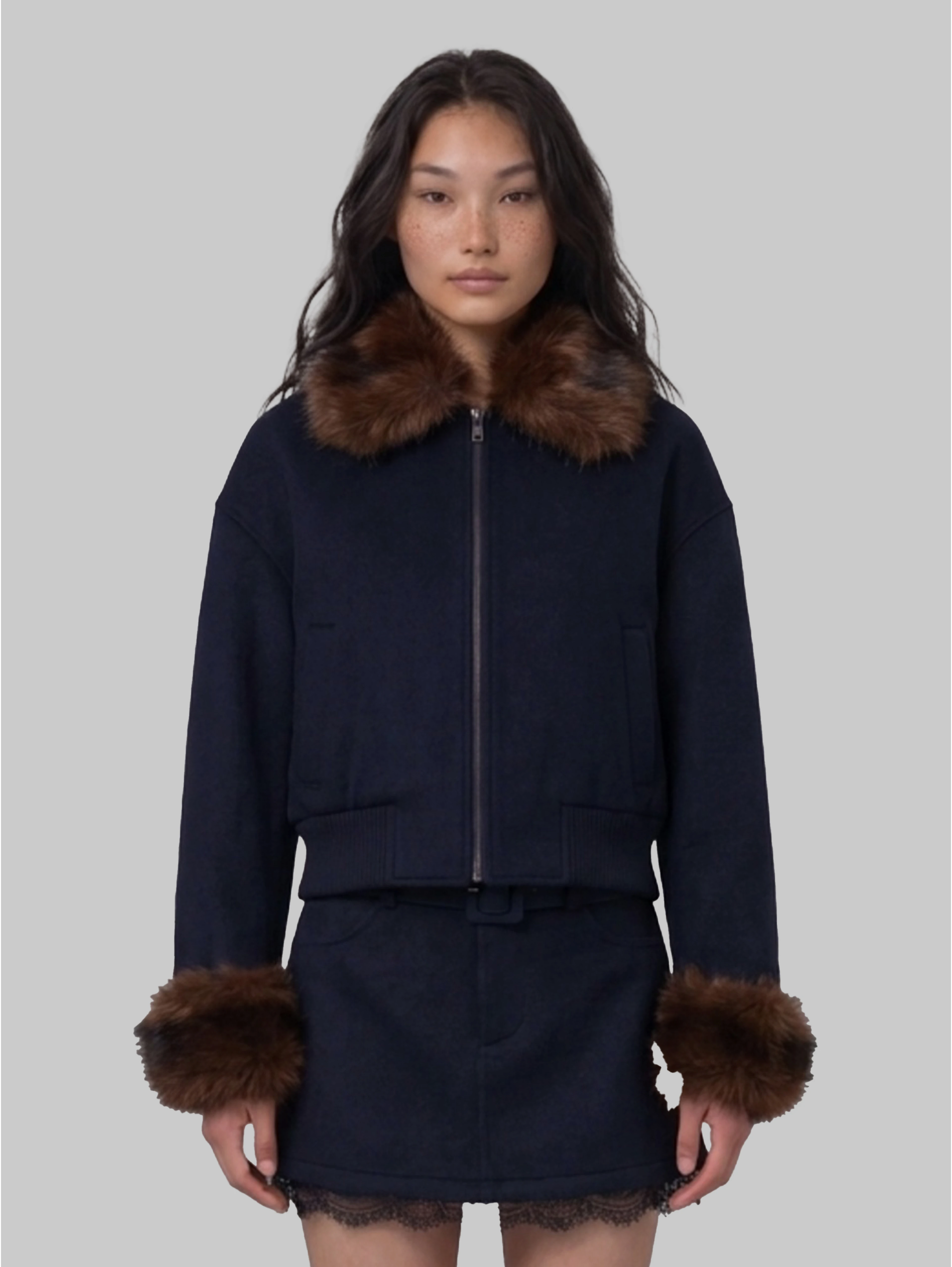 Short coat with fur inserts