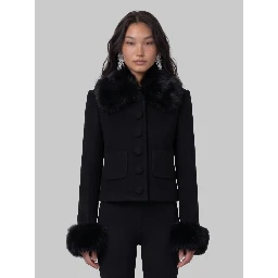 Short coat with faux fur inserts