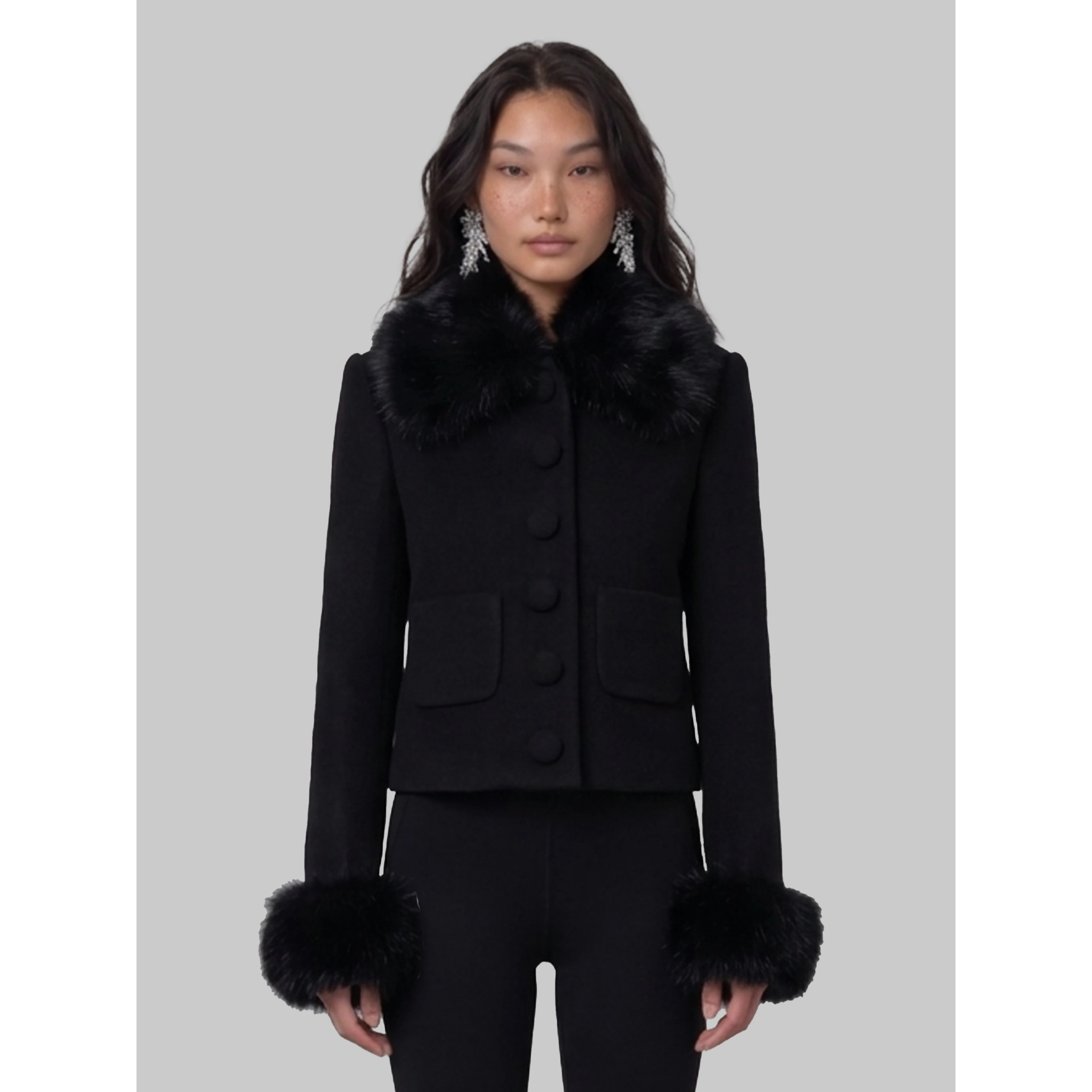 Short coat with faux fur inserts