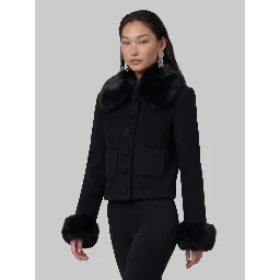 Short coat with faux fur inserts