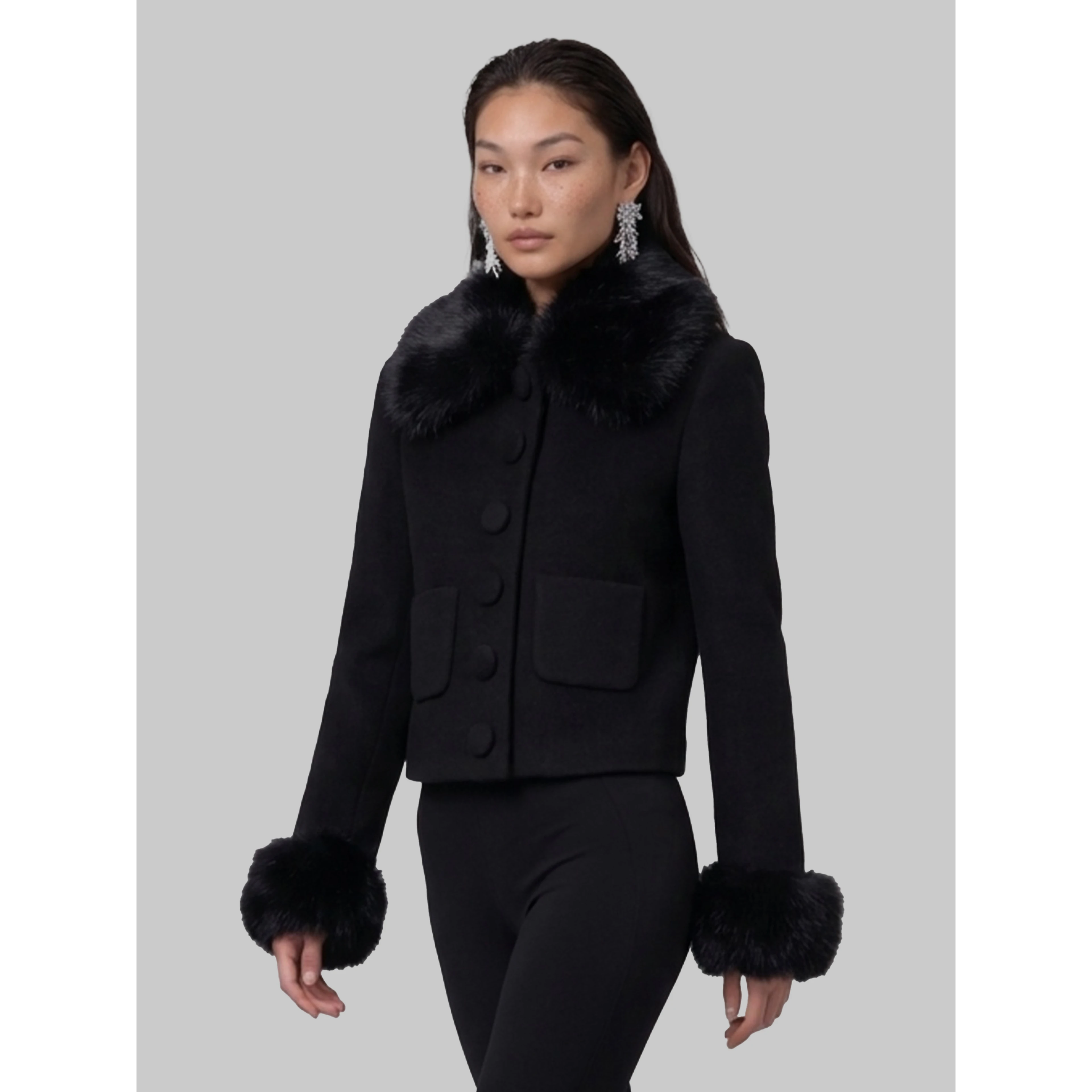 Short coat with faux fur inserts