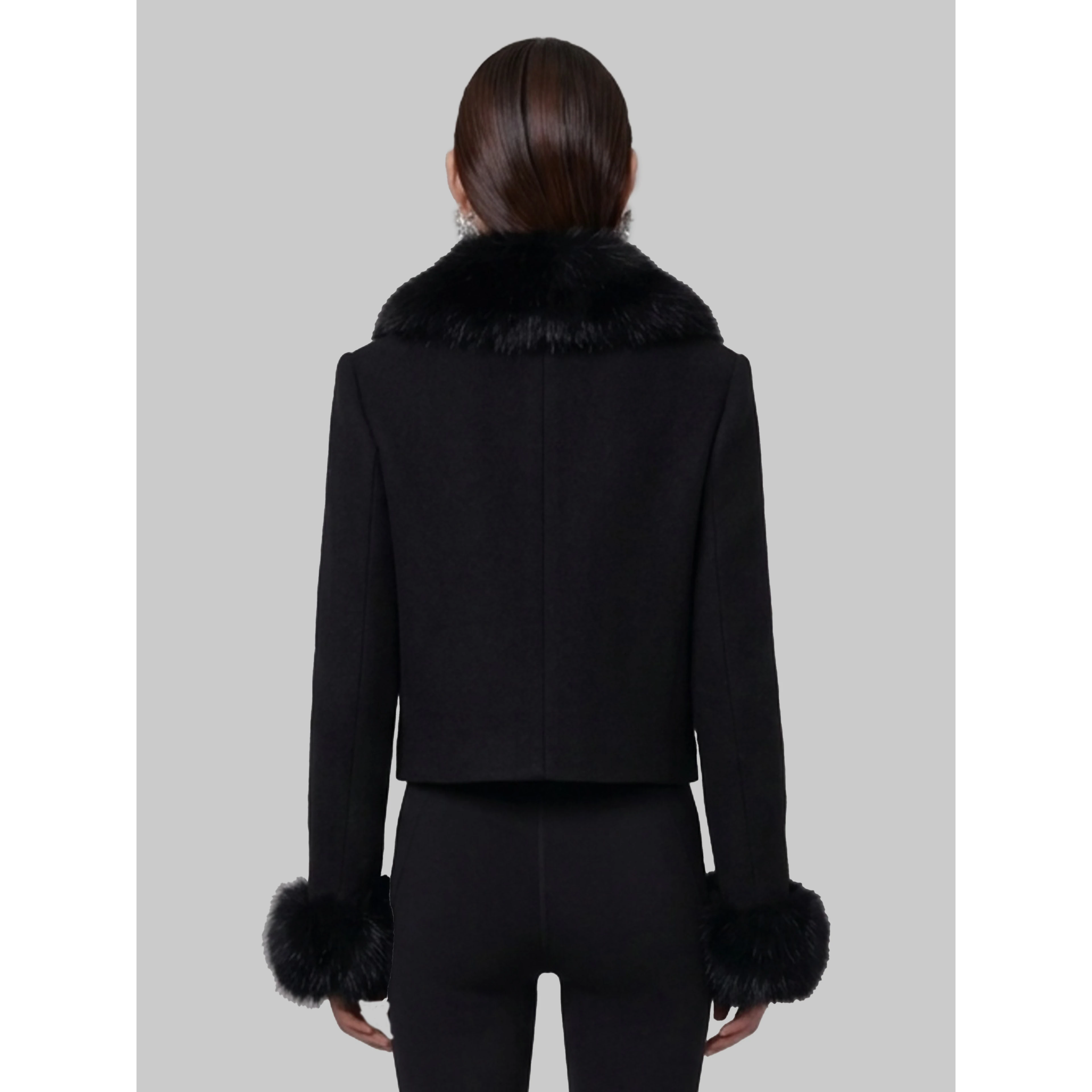 Short coat with faux fur inserts