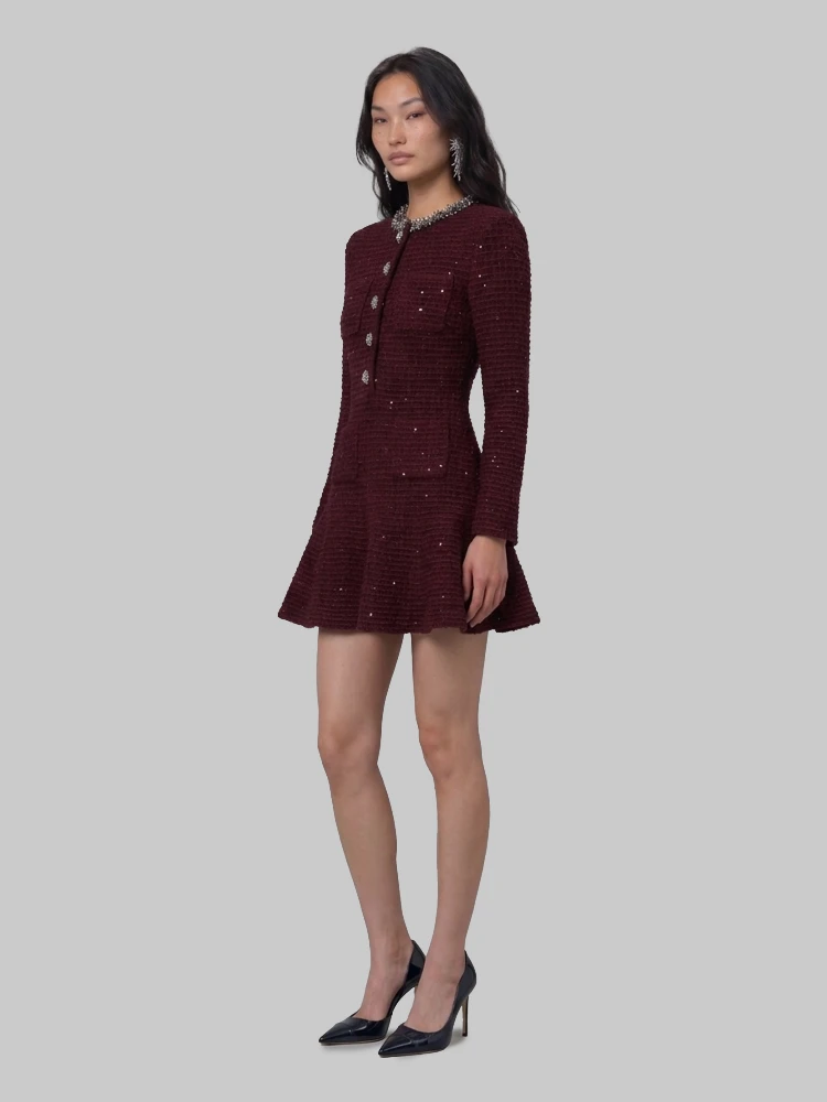 Burgundy textured knit embellished mini dress alternative