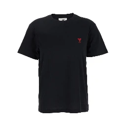 T-Shirt with Ami De Coeur Embroidery on the Front in Black Cotton for Women