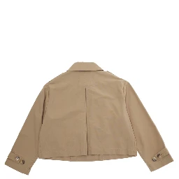 Beige Cotton Blend Jacket with Pointed Collar and Logo Lettering on Cuff for Girls