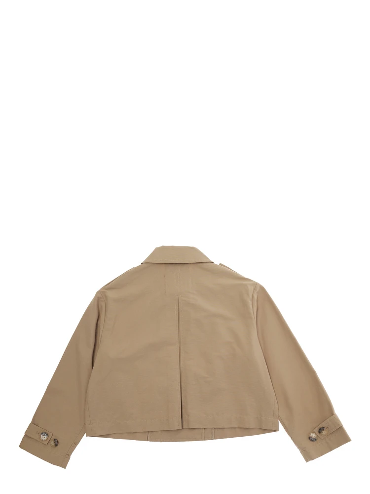 Beige Cotton Blend Jacket with Pointed Collar and Logo Lettering on Cuff for Girls alternative