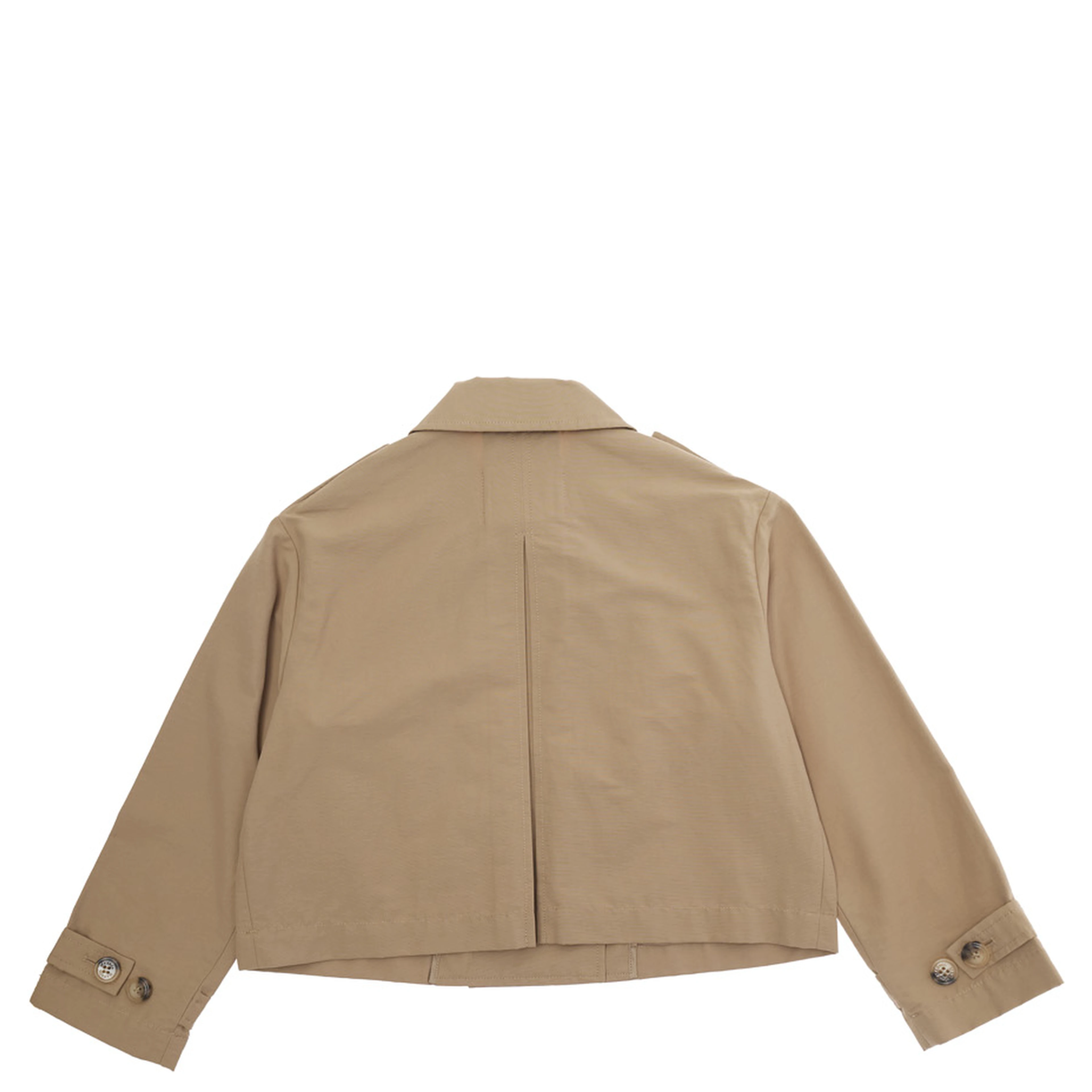 Beige Cotton Blend Jacket with Pointed Collar and Logo Lettering on Cuff for Girls