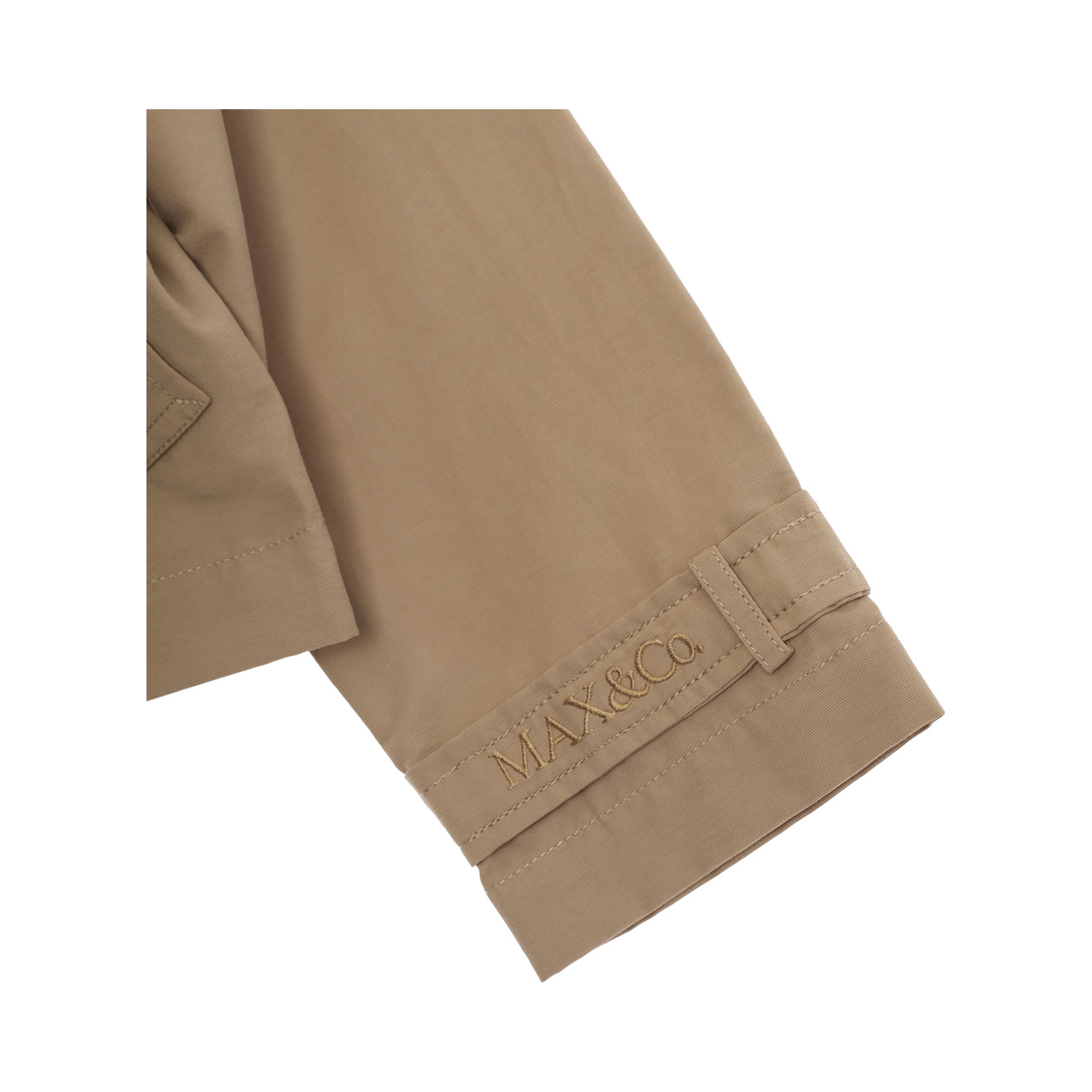 Beige Cotton Blend Jacket with Pointed Collar and Logo Lettering on Cuff for Girls