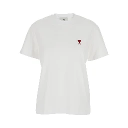 T-Shirt with Ami De Coeur Embroidery on the Front in White Cotton for Men