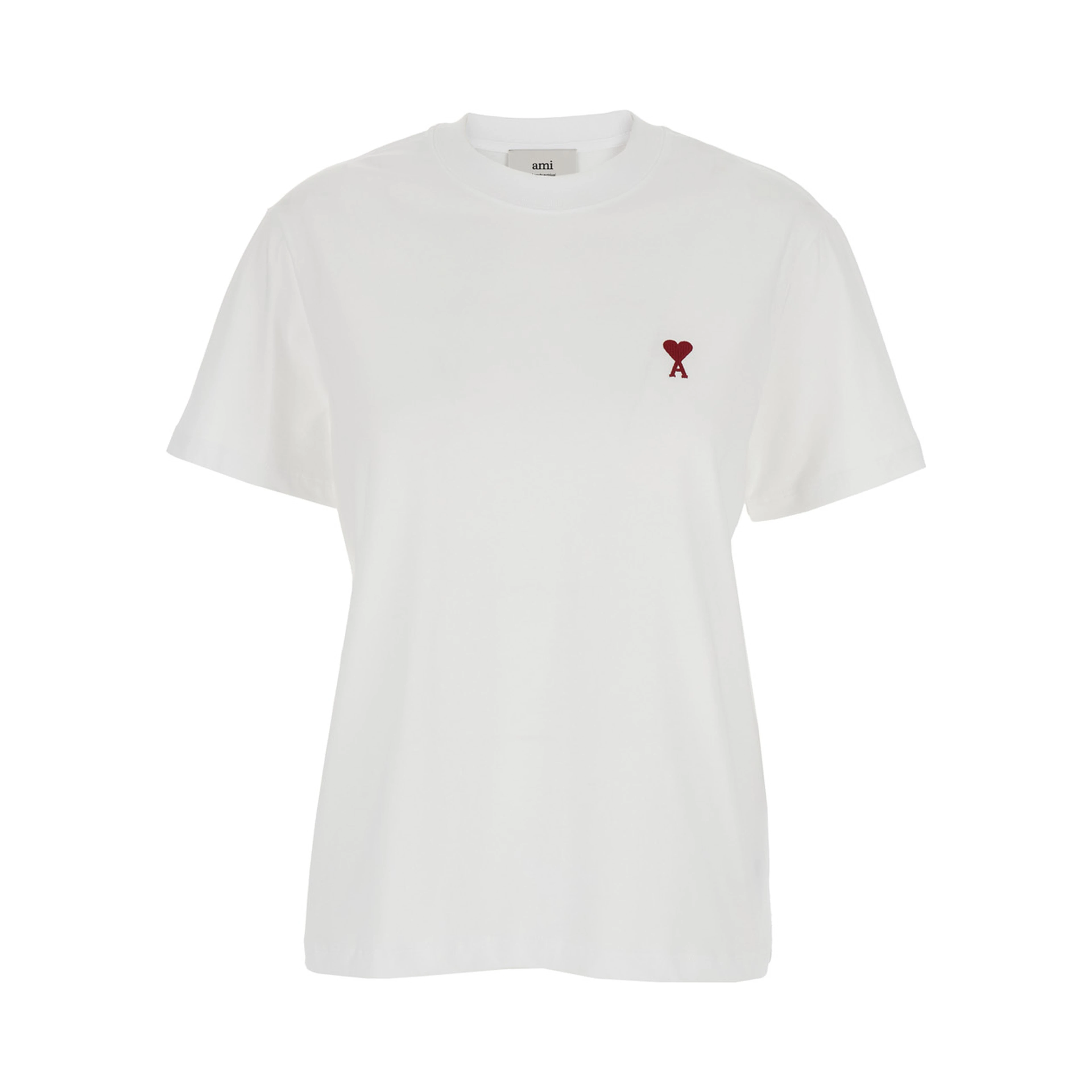 T-Shirt with Ami De Coeur Embroidery on the Front in White Cotton for Men